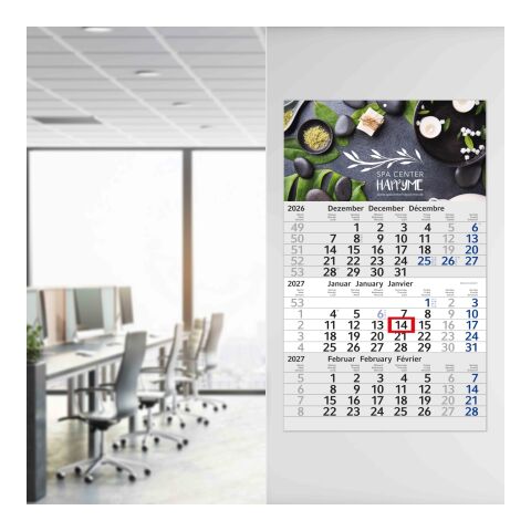 3-Monatskalender Einblatt Budget 3 Schrift modern Blau | 300 × 490 mm | ohne Werbeanbringung