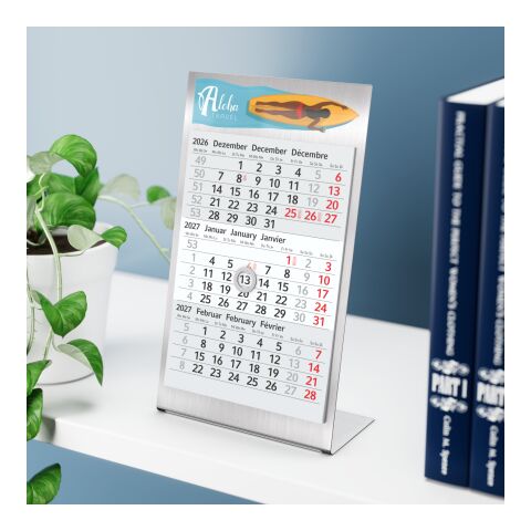 Tischkalender Desktop 3 Steel Edelstahl-Aufsteller gebürstet Hellgrau | 105 × 230 mm | ohne Werbeanbringung | 1 Jahr