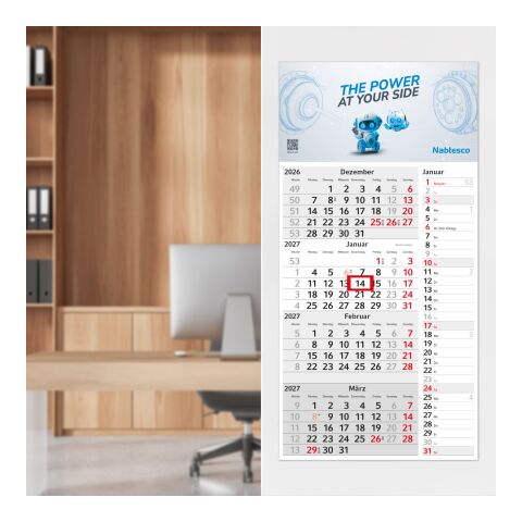 4-Monatskalender Einblatt Konzept 4 Post mit Streifenkalendarium Hellgrau | 300 × 600 mm | ohne Werbeanbringung