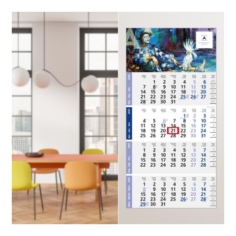 4-Monatskalender Einblatt Logic 4 Post A Design-Kalendarium Blau | 300 × 600 mm | ohne Werbeanbringung