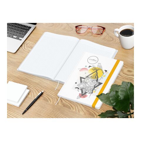 Notizbuch Match-Book Naturpapier-Hardcover individuell bedruckt Gelb | DIN A4 | ohne Werbeanbringung | Weiß | Hochweiß/Winkelkaro