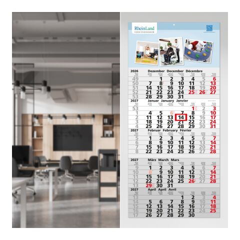 5-Monatskalender Einblatt Quintus 5 Monate gleich groß Hellgrau | 300 × 640 mm | ohne Werbeanbringung