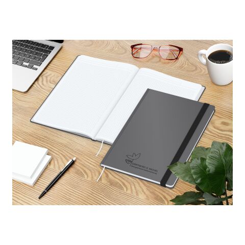 Notizbuch Hardcover Smart-Book Gummiband breit Anthrazit | DIN A4 | ohne Werbeanbringung | Prägung schwarz inkl.