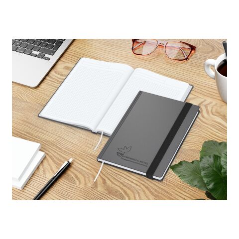 Notizbuch Hardcover Smart-Book Gummiband breit Anthrazit | DIN A5 | Prägung schwarz | Prägung schwarz inkl.