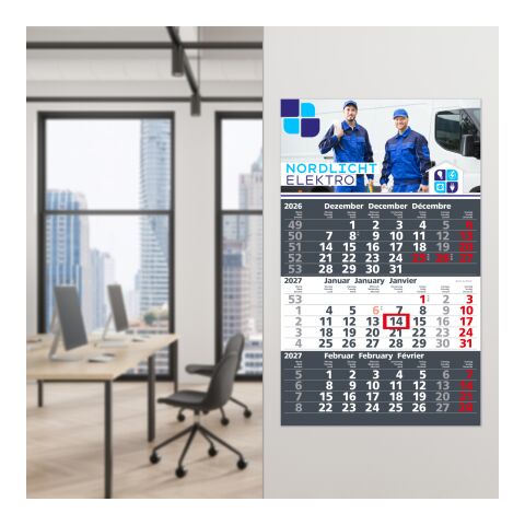 3-Monatskalender Einblatt Solid 3 Schrift klassisch Anthrazit | 300 × 490 mm | ohne Werbeanbringung