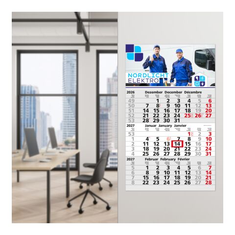 3-Monatskalender Einblatt Solid 3 Schrift klassisch Hellgrau | 300 × 490 mm | ohne Werbeanbringung