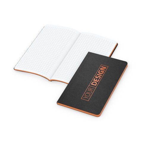 Notizbuch Tablet-Book Farbschnitt Naturkarton-Softcover schwarz Schwarz | 94 × 152 mm | ohne Werbeanbringung | orange/orange | 94 × 152 mm / Winkelkaro