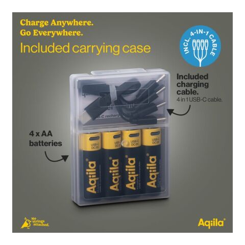 Aqiila wiederaufladbare USB-C-Batterien AA 2000 mAh, 4er-Pack Schwarz
