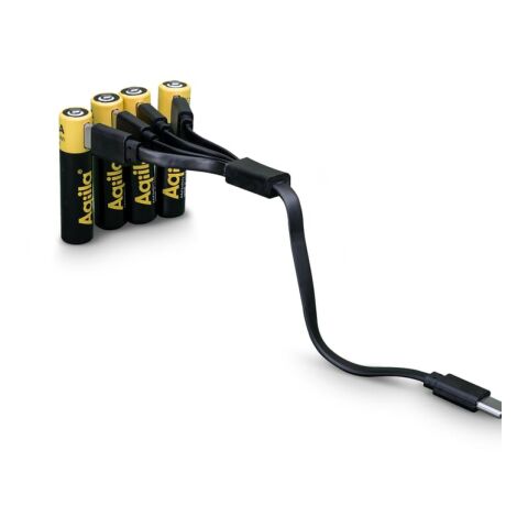 Aqiila Wiederaufladbare USB-C-Batterien AAA 600 mAh, 4er-Pack Schwarz