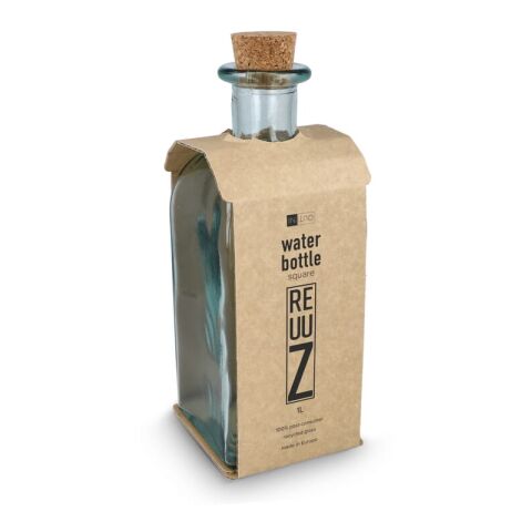 InSideOut Square Recycelte Glaswasserflasche ReuuZ mit Korkverschluss 1 l Transparent