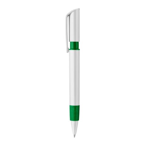 Kugelschreiber S40 Grip hardcolour Weiss-Grün | 1-farbiger Siebdruck | in Verlängerung vom Clip | 40 mm x 30 mm | Nicht verfügbar