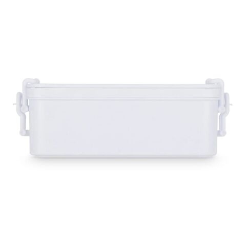 Doppelte Lunchbox mit Besteck Weiss | 1-farbiger Tampondruck | Deckel | 50 mm x 50 mm