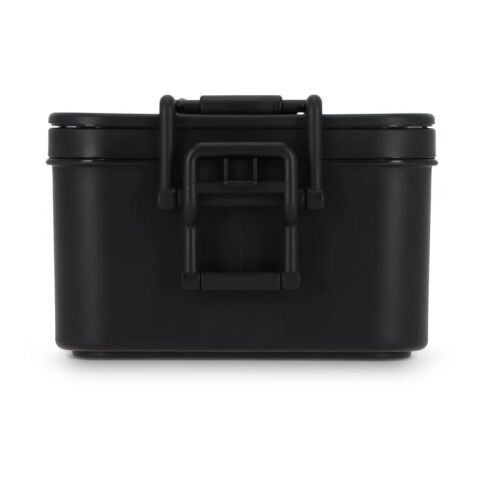 Doppelte Lunchbox mit Besteck Schwarz | 1-farbiger Tampondruck | Deckel | 50 mm x 50 mm