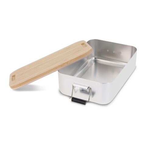 Lunchbox aus Aluminium mit Bambusdeckel silber | ohne Werbeanbringung | Nicht verfügbar | Nicht verfügbar | Nicht verfügbar