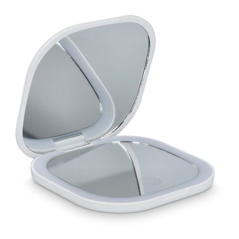 LED-Kompakt-Spiegel 350 mAh Weiss | 1-farbiger Tampondruck | Oberseite | 50 mm x 50 mm