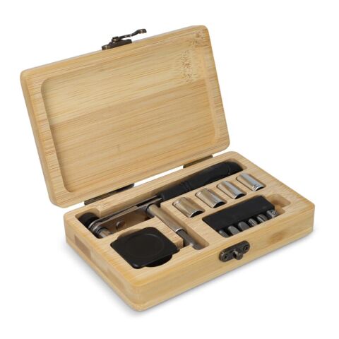 13-teiliges Werkzeugset in FSC-Bambusbox Natur | Gravur | Seite 2 | 90 mm x 140 mm
