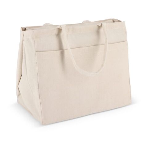 Baumwoll-Tragetasche mit Reißverschluss OEKO-TEX® 39 x 24 x 34cm 320g/m² Ecru | 1-farbiger Siebdruck | Seite 1 | 290 mm x 130 mm