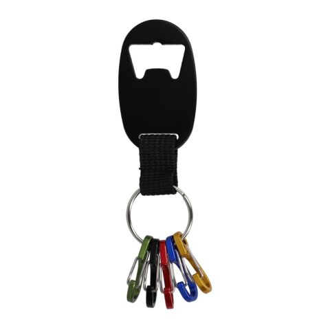 Flaschenöffner Schlüsselanhänger schwarz | 1-farbiger Tampondruck | Seite 1 | 25 mm x 15 mm