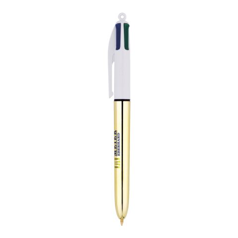 BIC® 4 Colours Shine Kugelschreiber Weiß-gold | 1-farbiger Siebdruck | Schaft-Rechts vom Clip | 30.00 mm x 43.00 mm