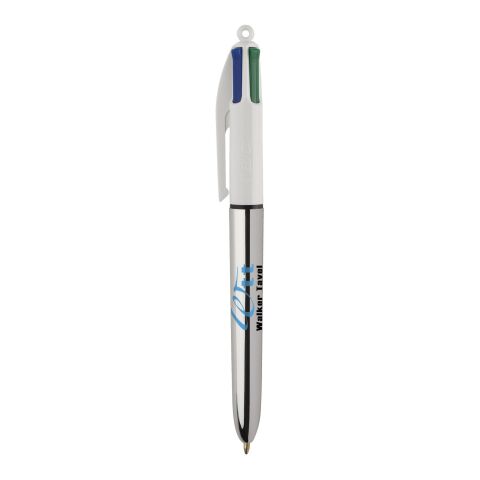 BIC® 4 Colours Shine Kugelschreiber Weiß-silber | 1-farbiger Siebdruck | Upper Part-gegenüber vom Clip | 22.00 mm x 10.00 mm