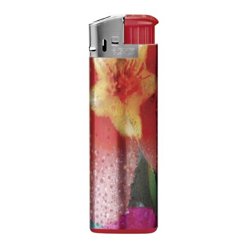 BIC® J38 Chrome Hood Feuerzeug Rot-Rot-Rot-hellgrau | 1-farbiger Siebdruck | Körper-Vorderseite(Rad rechts) | 20.00 mm x 50.00 mm