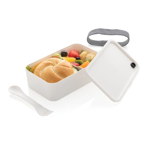 PP Lunchbox mit Göffel weiß | ohne Werbeanbringung | Nicht verfügbar | Nicht verfügbar