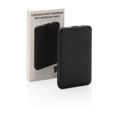 5.000 mAh Powerbank mit integriertem Kabel schwarz