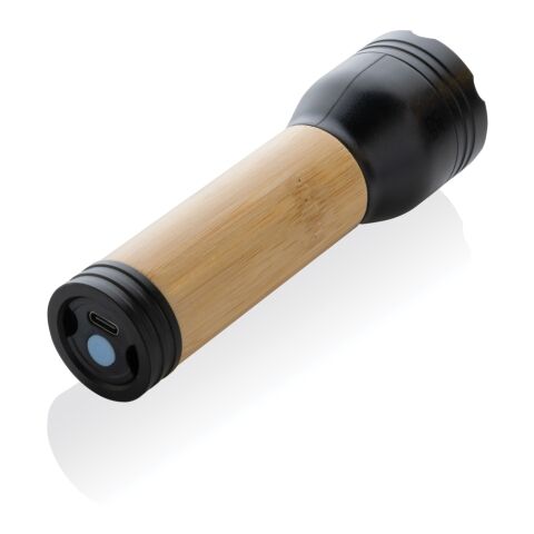 Lucid 3W Taschenlampe aus RCS recycelt. Kunststoff &amp; Bambus schwarz-braun | ohne Werbeanbringung | Nicht verfügbar | Nicht verfügbar