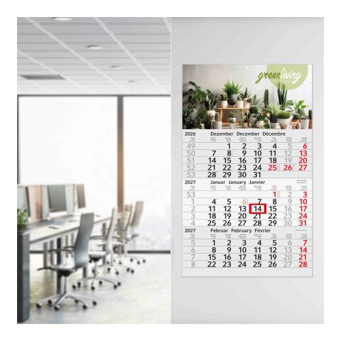 3-Monatskalender Einblatt Budget 3 RECYCLING Schrift modern Rot | 300 × 490 mm | 4C-Quality