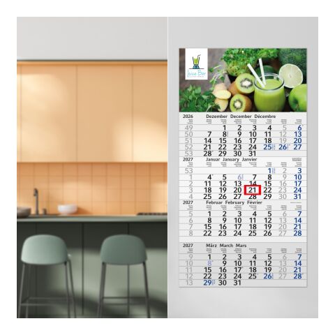 4-Monatskalender Einblatt Budget 4 RECYCLING Schrift modern Blau | 300 × 560 mm | ohne Werbeanbringung