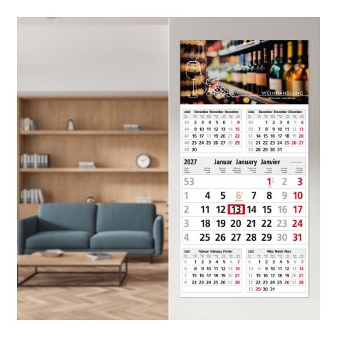 5-Monatskalender Einblatt Commerce 5 Post A EXPRESS postoptimiert Hellgrau | 300 × 600 mm | ohne Werbeanbringung