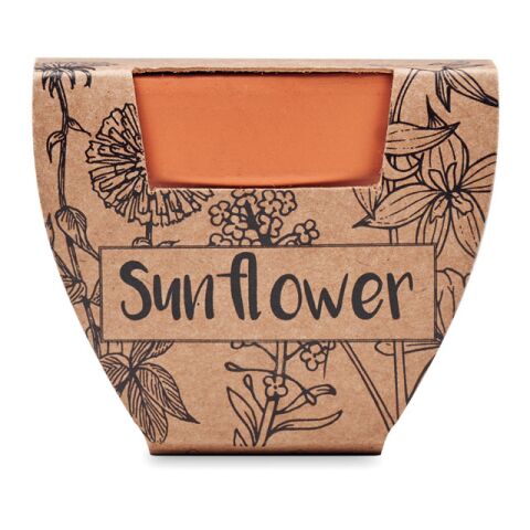 Terracotta-Topf Sonnenblume holzfarben | ohne Werbeanbringung | Nicht verfügbar | Nicht verfügbar | Nicht verfügbar