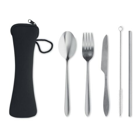 Besteck-Set Edelstahl in Neopren-Beutel schwarz | ohne Werbeanbringung | Nicht verfügbar | Nicht verfügbar | Nicht verfügbar