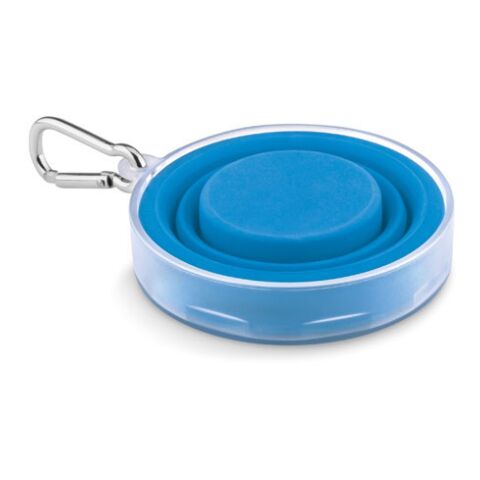 Faltbarer Silikon Becher mit Karabiner blau | ohne Werbeanbringung | Nicht verfügbar | Nicht verfügbar | Nicht verfügbar