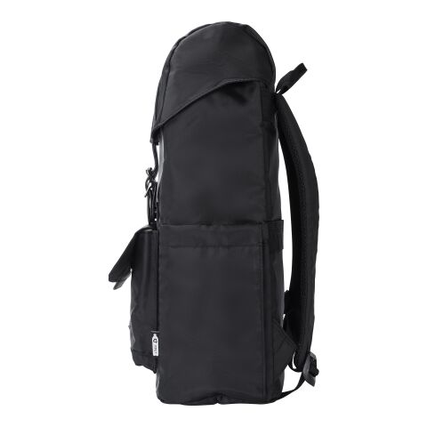 RPET (290T) Polyester Twill Rucksack mit Lasche Marlowe Schwarz | ohne Werbeanbringung | Nicht verfügbar | Nicht verfügbar