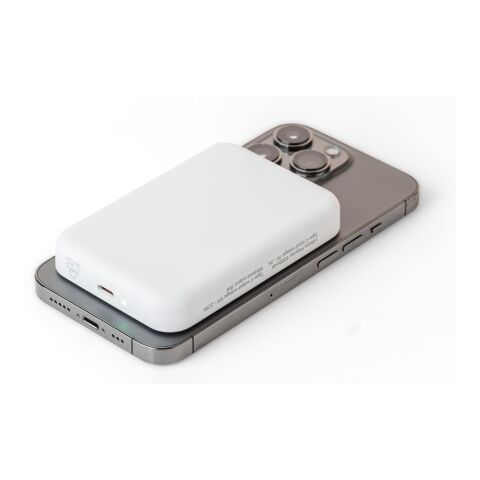 Recycelte ABS-Powerbank mit kabellosem Ladegerät Miren Weiß | ohne Werbeanbringung | Nicht verfügbar | Nicht verfügbar