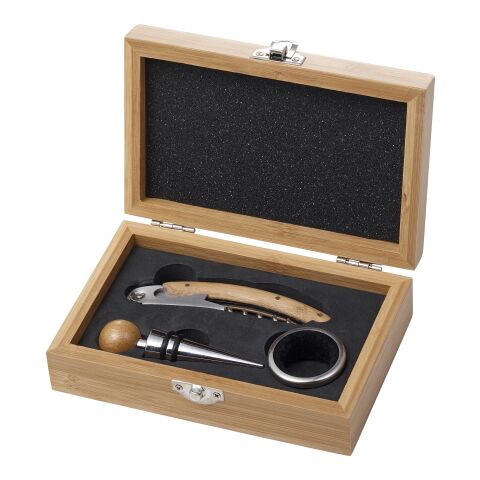 Weinset &#039;Pinot&#039; aus Bambus und Stahl Braun | ohne Werbeanbringung | Nicht verfügbar | Nicht verfügbar