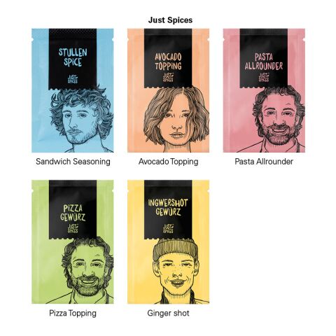 Werbekarte Midi Just Spices ohne Werbeanbringung | Gewürztütchen Pizza Gewürz
