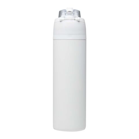 Theron 800 ml RCS Trinkflasche aus recyceltem, einwandigem Edelstahl mit Multifunktionsdeckel und Klappstrohhalm weiß