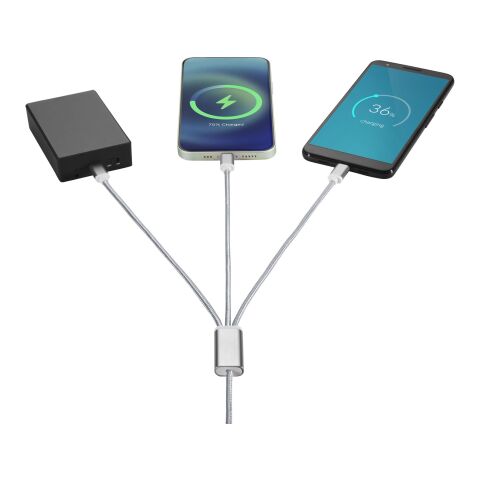 Versatile 3-in-1-Ladekabel mit dualem Eingang Standard | silber | ohne Werbeanbringung | Nicht verfügbar | Nicht verfügbar