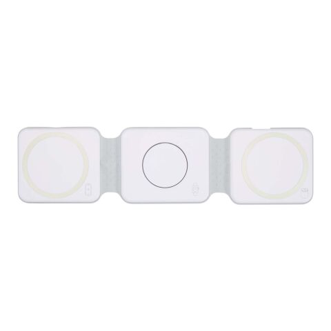 Armus 15 W 3-in-1 zusammenklappbares kabelloses Ladegerät aus recyceltem Kunststoff Standard | weiss | ohne Werbeanbringung | Nicht verfügbar | Nicht verfügbar