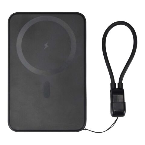 SMART 5000 mAh Powerbank aus recyceltem Kunststoff mit Magnetverschluss und Lanyard schwarz