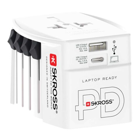 SKROSS® MUV AC65PD Reiseadapter mit USB-C Kabel  weiss