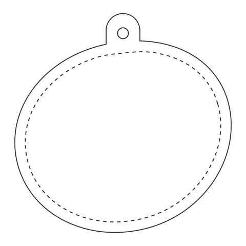 RFX™ ovaler reflektierender PVC-Aufhänger weiß | 1-farbiger Siebdruck | Rückseite | 56 mm x 57 mm