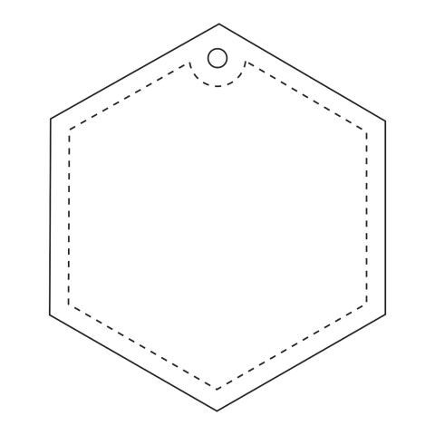 RFX™ sechseckiger reflektierender PVC-Aufhänger weiß | 1-farbiger Siebdruck | Vorderseite | 56 mm x 48 mm