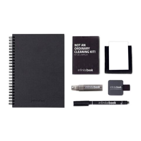 STARTER KIT INFINITEBOOK A5 PLANNER TEXTURE. Set bestehend aus einem Infinitebook mit Hardcover, einem Reinigungsset, einem Marker und einem Halter für Kugelschreiber schwarz | ohne Werbeanbringung | Nicht verfügbar | Nicht verfügbar | Nicht verfügbar