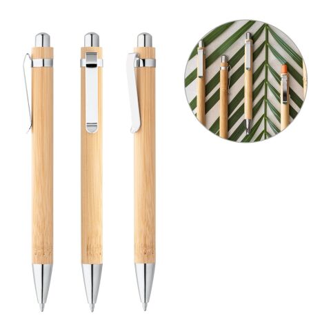 HERA. Bambus-Kugelschreiber mit einem Metallclip Beige | Blau | ohne Werbeanbringung