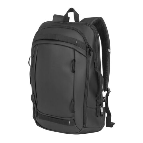 KAMPALA. Laptop-Rucksack aus 900D hochdichtem recyceltem Polyester mit wasserdichter Beschichtung und 210D Futter aus recyceltem Polyester 17&#039;3&quot; Schwarz | ohne Werbeanbringung