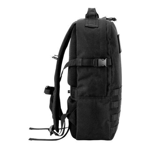 EDINBURGH BPACK. Rucksack im Militärstil aus 600D HD recyceltem Polyester und Innenfutter aus 210D recyceltem Polyester 17.3“ Schwarz | ohne Werbeanbringung