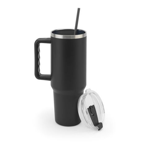 JOYNER XL. Grosser Reisebecher aus Edelstahl (91 % recycelt) mit vakuumisolierter Doppelwand und matter Oberfläche 1300 ml Schwarz | ohne Werbeanbringung | Nicht verfügbar | Nicht verfügbar | Nicht verfügbar